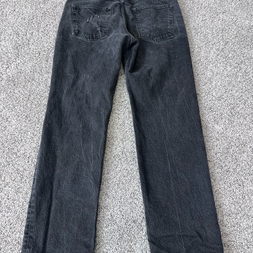 Free People Dark Grey Ripped Distressed Zip Fly Women’s Straight Leg Jeans 27 - Picture 10 of 11